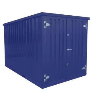 Contenedor azul de 3 metros (3x2 m) con una puerta lateral doble de 2 metros.
